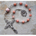Glass round Beads Pocket Rosary with cross